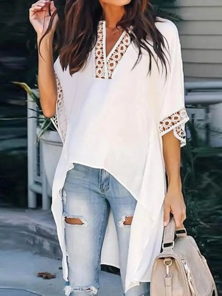 

Casual Plain Regular Fit Tops, White, Tunics