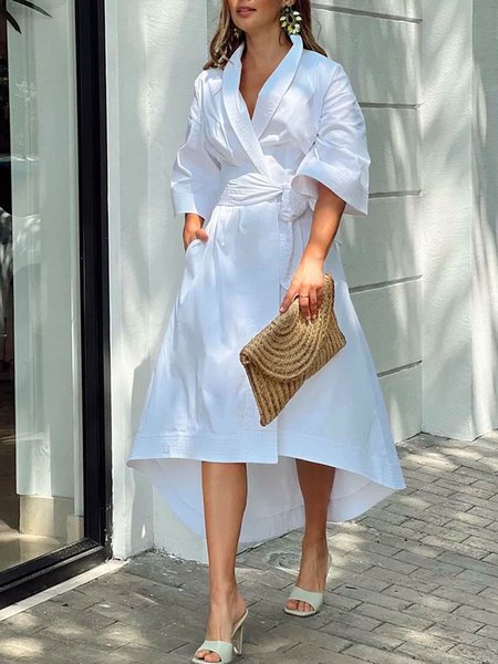 

Plain Daily Midi Three Quarter Regular Fit Dress, White, Midi Dresses