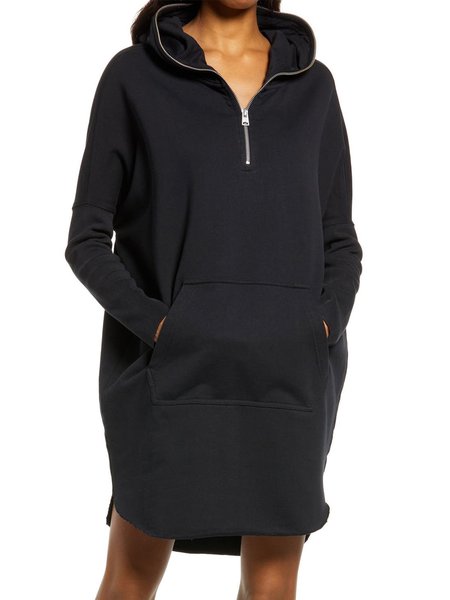 

Black Daily Long sleeve Hoodie Plain Dress, Midi Dresses
