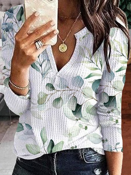 

Casual Leaf V Neck Tops, Multicolor, Shirts & Blouses
