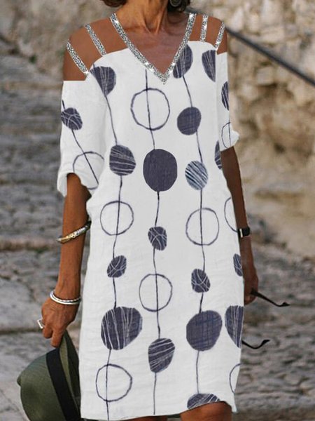 

Casual Geometric Regular Fit Dresses, White, Dresses