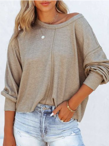 

Plain Loose Crew Neck Sweatshirts, Khaki, Sweatshirts & Hoodies
