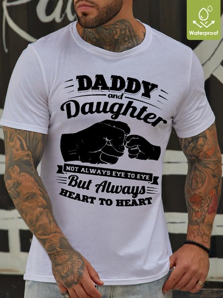 Mens Daddy & Daughter Waterproof Oilproof And Stainproof Fabric T-Shirt, White, T-shirts