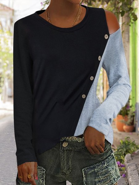 

Casual Color Block Crew Neck Tops, Multicolor, T-Shirts