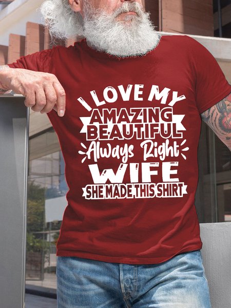 

Men Funny Graphic I Love My Wife Cotton T-Shirt, Red, T-shirts