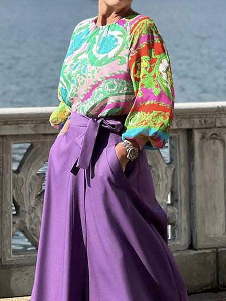 

Daily Crew Neck Floral Vacation Regular Fit Top, Green, Blouses and Shirts