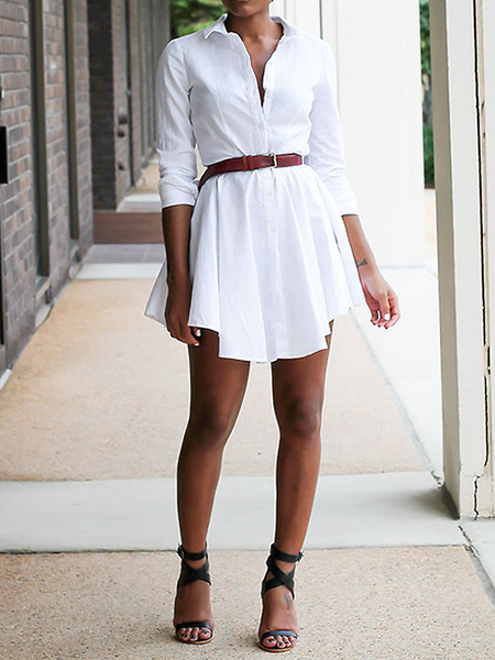 

Autumn Long sleeve No Elasticity X-Line Urban Daily Dresses, White, Mini Dresses