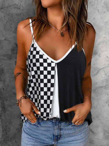 

Geometric Regular Fit Casual Tanks & Camis, Multicolor, Tanks & Camis