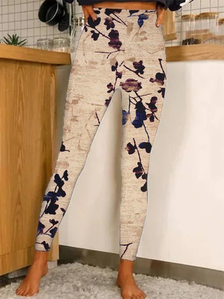 

Casual Leaf Regular Fit Leggings, Khaki, Leggings