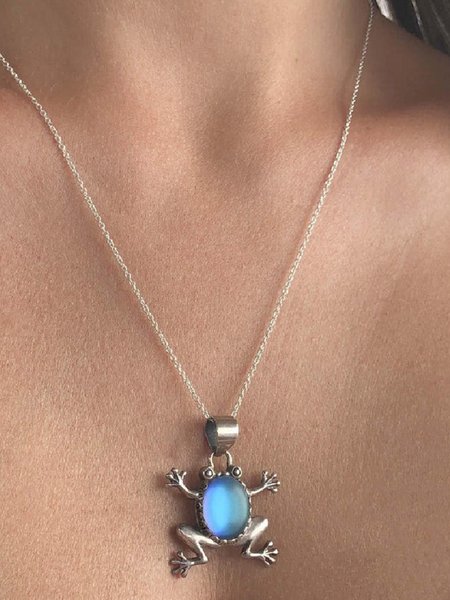 

Ethnic Frog Moonstone Necklace Fun Sweater Chain, Blue, Necklaces