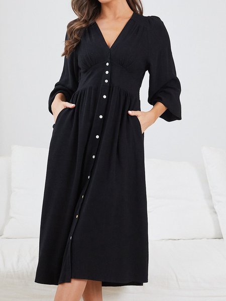 

Elegant Cotton-Blend Dresses, Black, Dresses