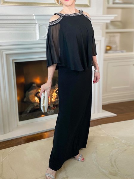 

Two off shoulder sequins wedding party Long Dress Plus Size, Black, Dresses