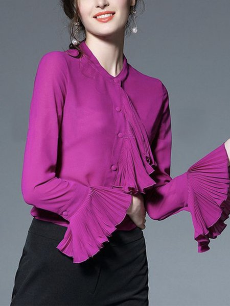 

Regular Fit Plain Elegant Long Sleeve Blouse, Rose red, Blouses and Shirts
