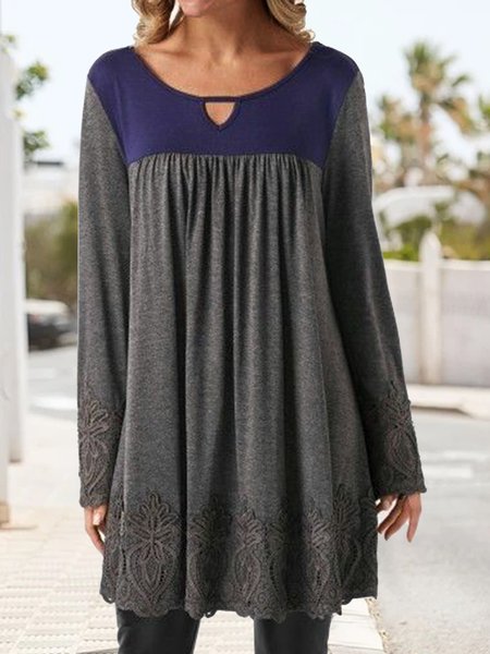 

Loose Crew Neck Color Block Ruched Dresses, Gray, Dresses