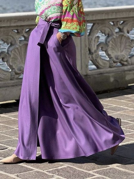 

Daily Long Plain Vacation Regular Fit Skirt, Purple, Maxi Skirts