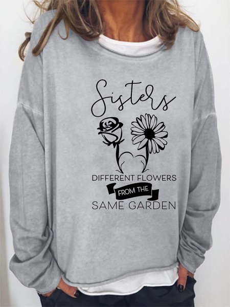 

Women Figure Floral Sisters Text Letters Casual Sweatshirt, Gray, Hoodies&Sweatshirts