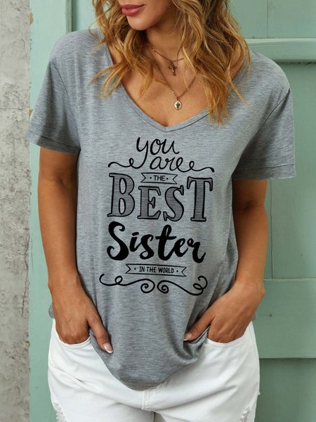 

Women Friendship Sisters Letters Cotton-Blend T-Shirt, Gray, T-shirts