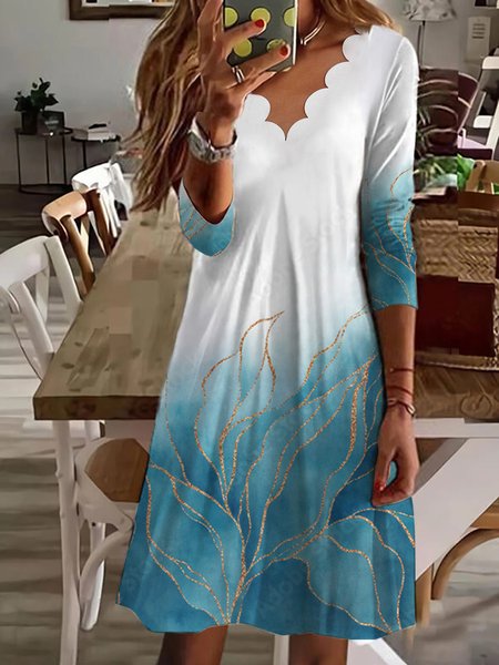 

JFN V Neck Ombre Floral Casual Mini Dresses, Blue, Dresses
