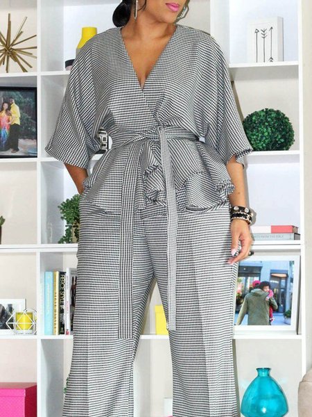 

Houndstooth Simple Regular Fit Daily Top, Black-white, Blouses and Shirts