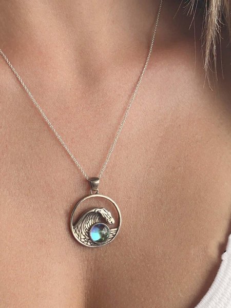 Ocean Wave Round Blue Gemstone Necklace, Necklaces
