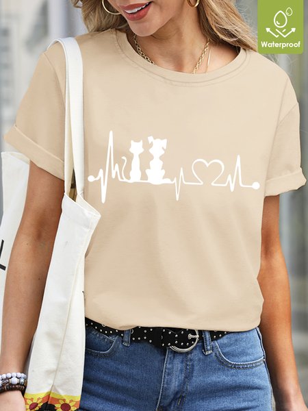 

Cat Dog Silhouette Waterproof Oilproof Stainproof Fabric Women's T-Shirt, Apricot, T-shirts