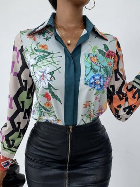 

Urban Floral Long Sleeve Regular Fit Blouse, Multicolor, Blouses and Shirts