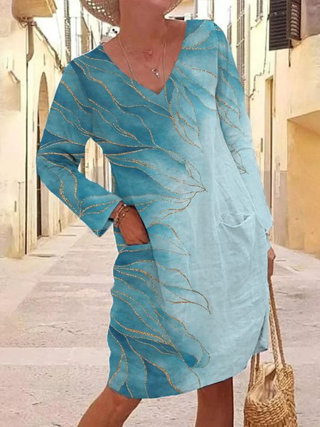 

Leaf Loose V Neck Ombre Dresses, Blue, Dresses