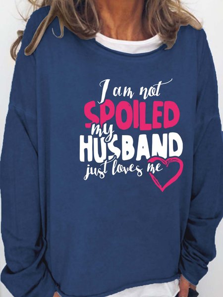 

Women Figure Husband Love Cordate Letters Casual Sweatshirt, Deep blue, Hoodies&Sweatshirts