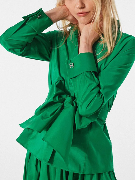 

Autumn Long sleeve H-Line Plain Loose Urban Commuting Blouse, Green, Blouses and Shirts