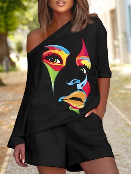 

Cotton-Blend Two Piece Sets, Black, Suit Set