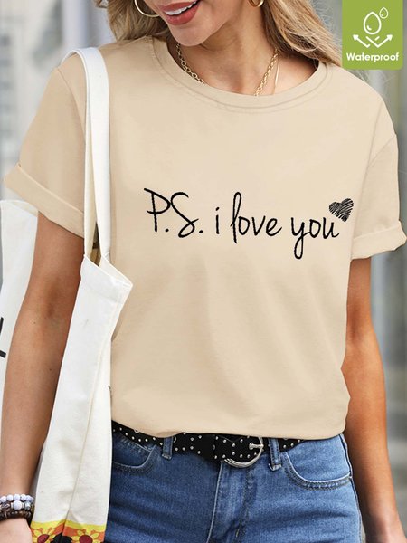 

Women Family Love Cordate Letters Waterproof Oilproof Stainproof Fabric Casual T-Shirt, Apricot, T-shirts
