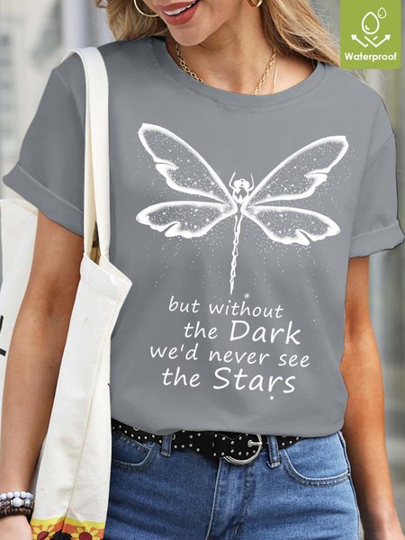 

Women Dragonfly Animal Light Text Letters Casual T-Shirt, Gray, T-shirts