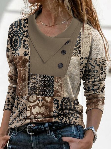 

Regular Fit Ethnic Shawl Collar Tops, Multicolor, Shirts & Blouses