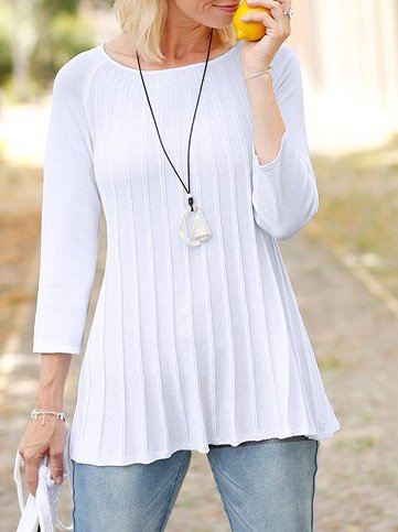 

Plain Crew Neck Yarn Sweater, White, Sweaters