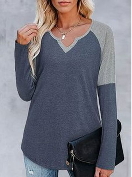 

Cotton-Blend V Neck Casual Tops, Multicolor, T-Shirts