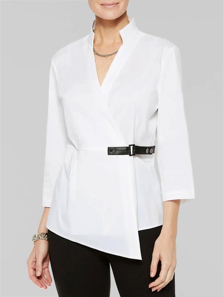 

Simple Work Buttoned Shirt Collar Elegant Blouse, White, Blouses and Shirts