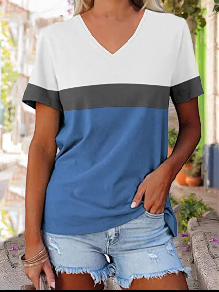 

Color Block Casual Cotton-Blend Tops, Multicolor, Tees & T-shirts
