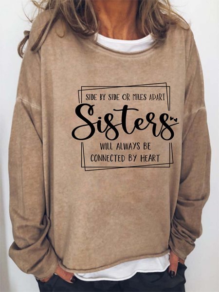 

Women Sisters Friendship Letters Loose Casual Crew Neck Sweatshirts, Khaki, Hoodies&Sweatshirts