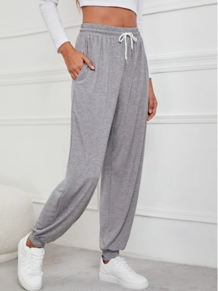 

Cotton-Blend Loose Casual Pants, Gray, Pants