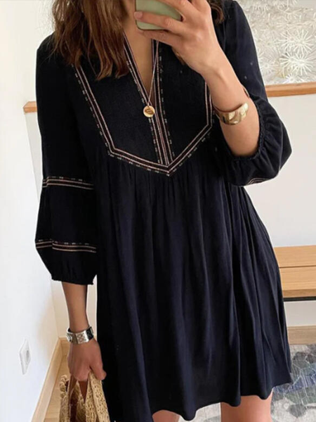 

Print 3/4 Sleeves Shift Above Knee Casual/Vacation Tunic Dresses, Dark blue, Dresses
