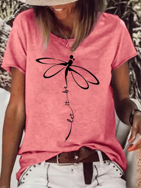

Womens Let It Be Dragonfly Print Casual T-Shirt, Red, T-shirts