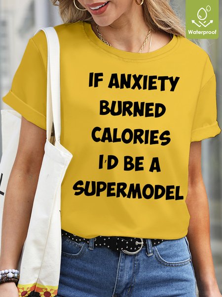 

Womens Funny Letter Crew Neck Casual T-Shirt, Yellow, T-shirts