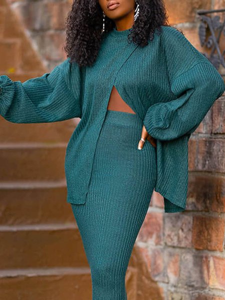 

Long Sleeve Plain Crew Neck Top, Blue, Sweaters