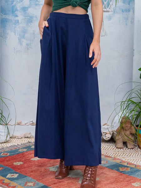 

Plain Casual Casual Loose Long Pants, Purplish blue, Pants