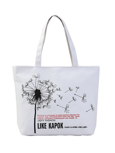

Dandelion Large Capacity Canvas Shopper Tote Bag, White, Bags