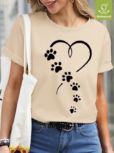 

Womens Dog Paw Heart Dog Lover Crew Neck T-Shirt, Apricot, T-shirts