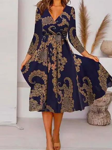 

Vintage Ethnic V Neck LooseDresses, Multicolor, Formal Dresses