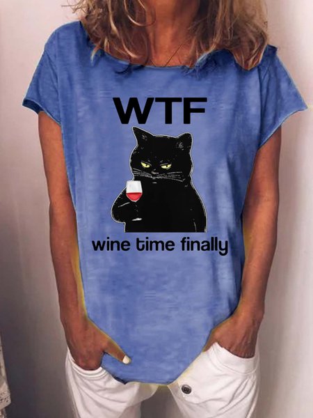 

Lilicloth X Kelly Women's Wtf Wine Time Finally Cat T-shirt, Blue, T-shirts