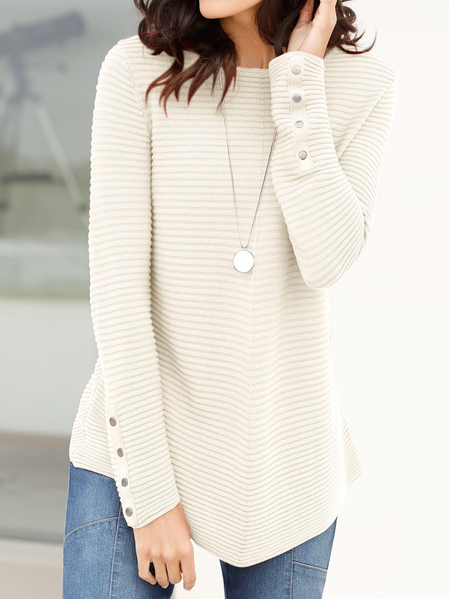 

Plain Regular Fit Acrylic Casual Crew Neck Sweater, Off white, Tunics