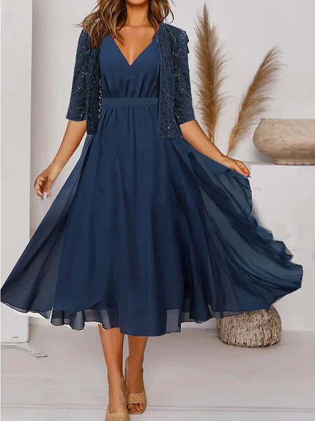 

Plain Casual Two Piece Sets, Blue, Dresses